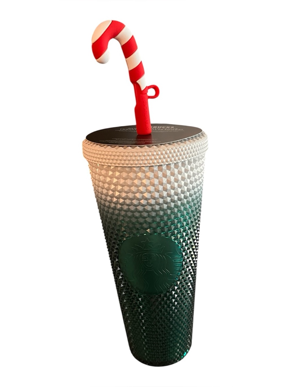 Starbucks Green White Ombre Studded Tumbler with Red Candy-Cane Straw